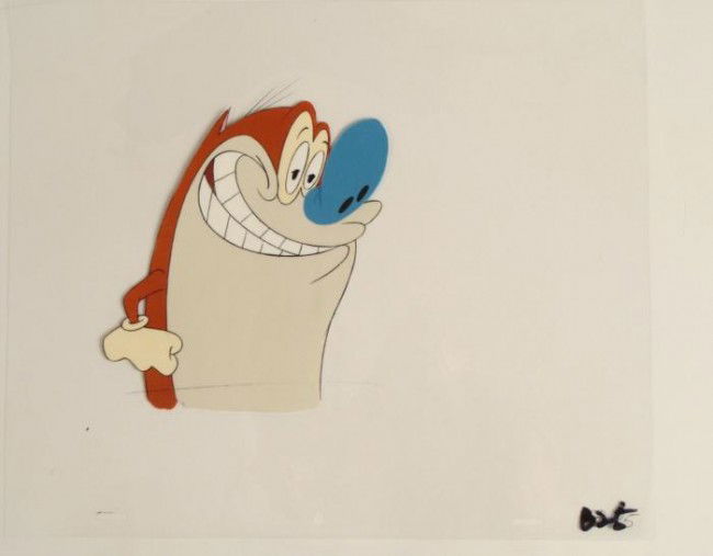 Big Smile Ren And Stimpy Art Original Cel Production: This is an original production animation cel from the Nickelodeon TV show Ren & Stimpy. The show follows two characters - Ren, a crazy Chihuahua - and - Stimpy, an incredibly stupid