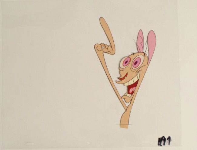Excited Ren And Stimpy Original Art Cel Production: This is an original production animation cel from the Nickelodeon TV show Ren & Stimpy. The show follows two characters - Ren, a crazy Chihuahua - and - Stimpy, an incredibly stupid