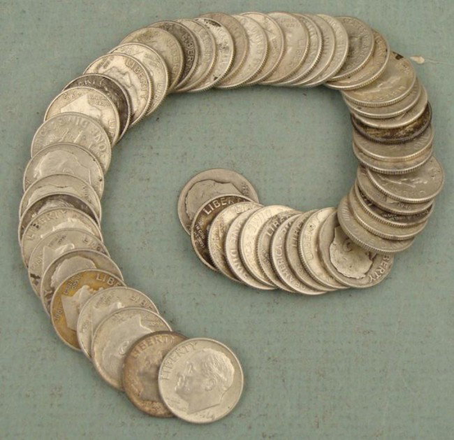 1 Roll 50 Mixed Date Silver Roosevelt Dimes-Many Mints: 1 Roll 50 Mixed Date Silver Roosevelt Dimes Many mint marks