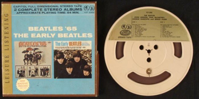 Beatles 65, Early 2 Stereo Albums 4 Track Reel to Reel: Here are 2 complete stereo albums on one four track tape: "Beatles '65," and "The Early Beatles." This tape was released by Capitol as part of their Leisure Listening series, item Y2T 2365. It is full