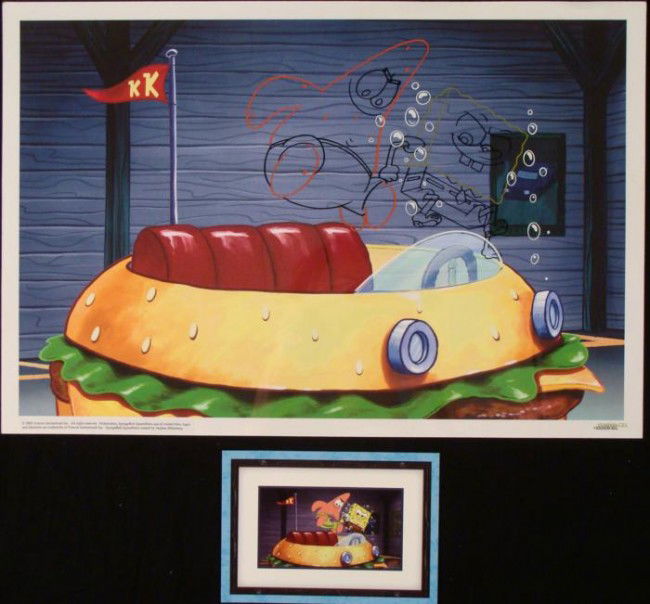 SpongeBob Movie Unfinished Animation Sericel Ltd: This was originally produced as a sericel from the SpongeBob Squarepants movie in 2004, but it was never released because it was never completed. It was meant to be hand painted and colored, yet only