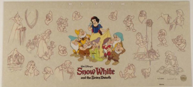 Disney Snow White & Seven Dwarfs Sericel w/ Background: Walt Disney Snow White and the Seven Dwarfs Sericel w/ Background Art Animation This is a serigraph cel proof originally designed for a Lumicel Size: 11 1/4" x 25" Title: Snow White and the 