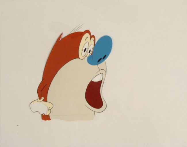 Production Original Ren And Stimpy Suprised Cel Art: This is an original production animation cel from the Nickelodeon TV show Ren & Stimpy. The show follows two characters - Ren, a crazy Chihuahua - and - Stimpy, an incredibly stupid