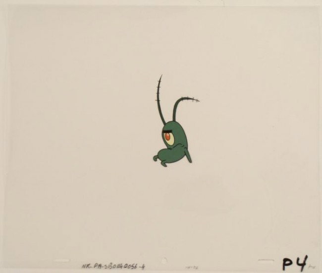 Sit Down Original Plankton Cel SpongeBob Art Animation: This original animation cel is from the Nickelodeon TV show SpongeBob Squarepants. The story takes place under the deep blue sea in Bikini Bottom, where SpongeBob resides. Sp