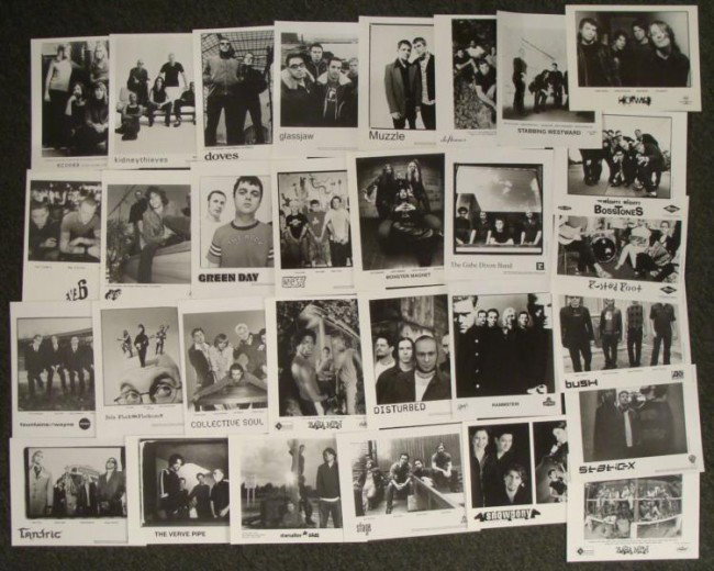 30 Rock & Pop Band 8 x 10 Promo Photos Collection: This is a collection of 30 black and white 8 x 10 promotional photos from a variety of rock and pop music bands. They range from Pink Floyd, Green Day, Deftones, OK GO, Fountains of Wayne, Bela Fleck 