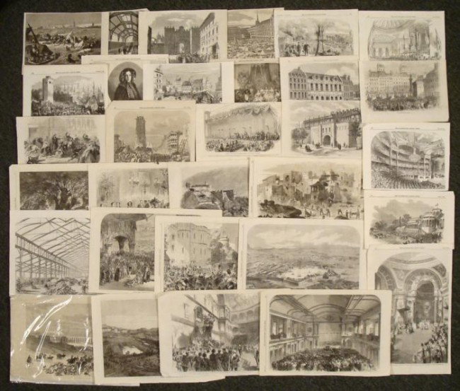 31 European Prints Illustrated London News 1850s, 70s: These 31 original prints are from pages of the British newspaper The Illustrated London News. The images are from various topics in Europe in the 1850's and 70's, including several from Paris, Italy, 