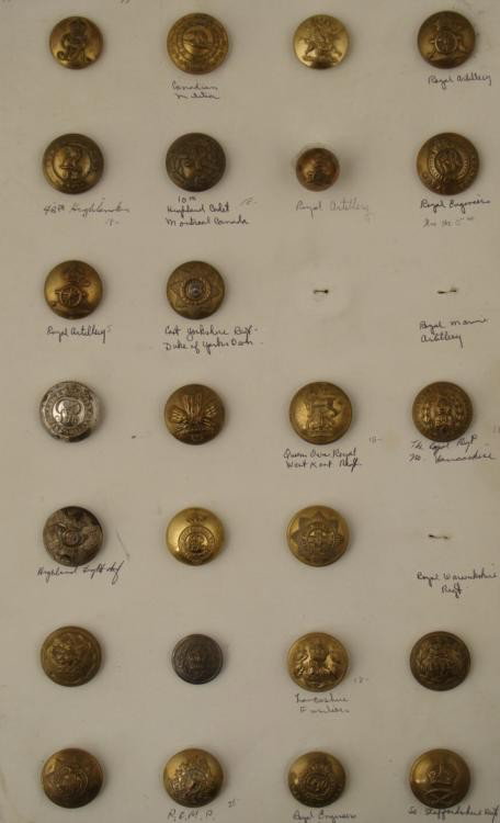 25 Canada Regiment Military Buttons Antique Collection: This is an antique and vintage collection of buttons from various Canadian and possibly some British military groups and regiments. Many are identified on the card, and those include: Canada Militia R