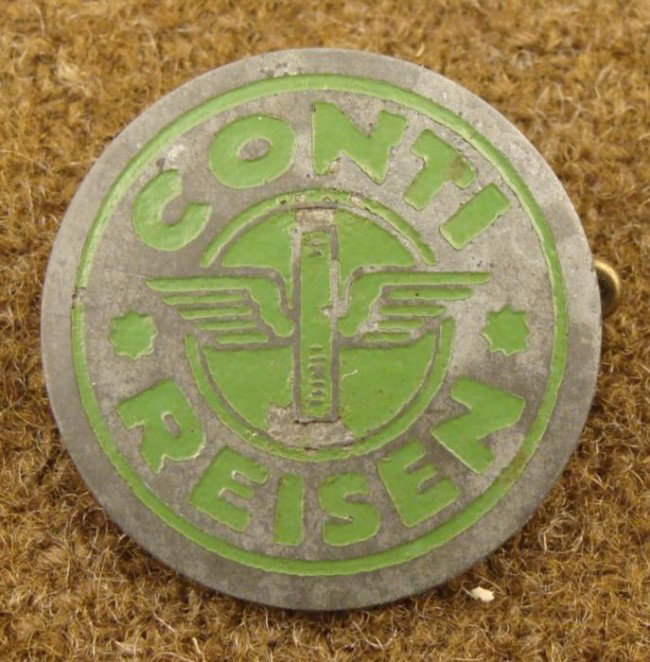 RARE NAZI ERA PRE-WAR CONTI REISEN TOUR COMPANY PIN: RARE NAZI ERA PRE-WAR "CONTI REISEN" TOUR COMPANY-MEDAL IS TYPICAL PARTY PIN SIZE & PIN BACK COMPANY STILL EXISTS TO THIS DAY. Is in cologne germany