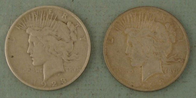 2 1923 Silver Peace Dollars: 2 1923 Silver Peace Dollars