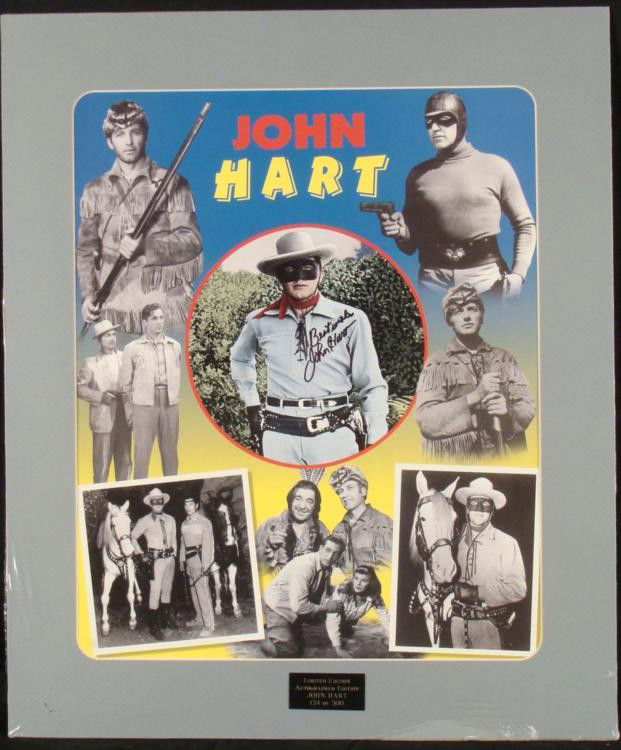 John Hart Signed Lone Ranger Poster Ltd Ed MINT: This poster commemorating the career of John Hart was signed by the actor himself in black marker. Best remembered for television's Lone Ranger, Hart starred in 52 episodes, and this poster portrays h