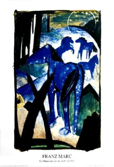 Marc The Blue Horse Poster: Reference #: ULNRFM065 Artist Name: Marc, Franz Title: The Blue Horse Medium: Offset Lithograph Edition Size: Open Year: Unknown Paper Size: 27.5 x 19.75 inches Image Size: 23.5 x 15.5 inches Conditio