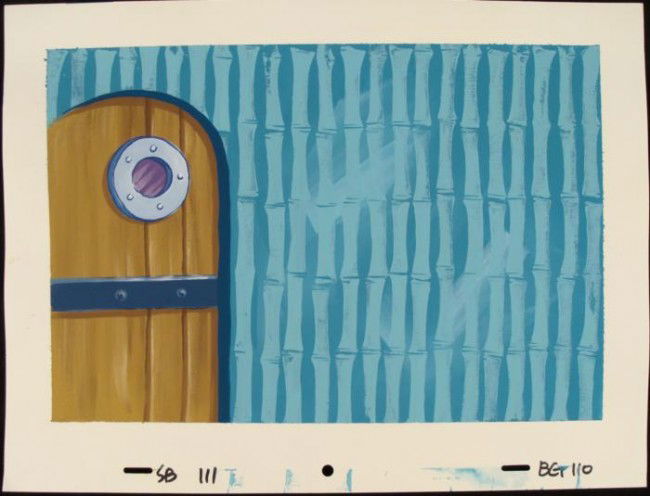 Original SpongeBob Door Animation Art Background Home: This original hand-painted background from the Nickelodeon TV show SpongeBob Squarepants. The story takes place under the deep blue sea in Bikini Bottom, where SpongeBob resi