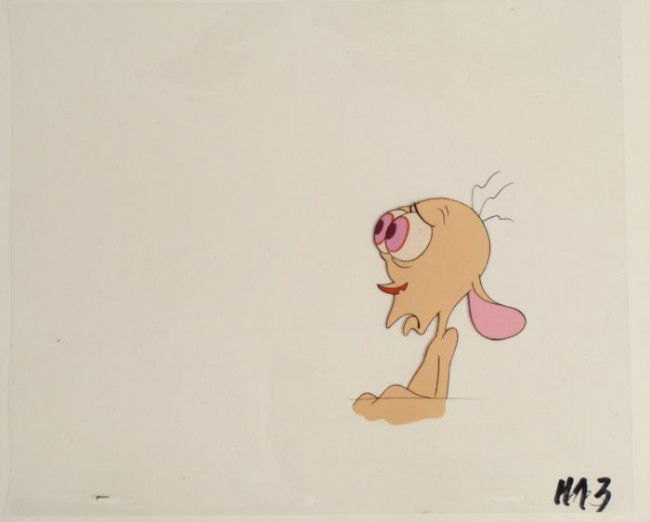 Worried Original Animation Ren And Stimpy Cel Dog Art: This is an original production animation cel from the Nickelodeon TV show Ren & Stimpy. The show follows two characters - Ren, a crazy Chihuahua - and - Stimpy, an incredibly stupid