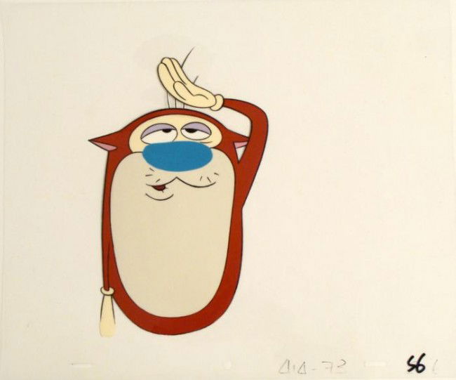 Animation Ren And Stimpy Original Up Cel Art Cat: This is an original production animation cel from the Nickelodeon TV show Ren & Stimpy. The show follows two characters - Ren, a crazy Chihuahua - and - Stimpy, an incredibly stupid