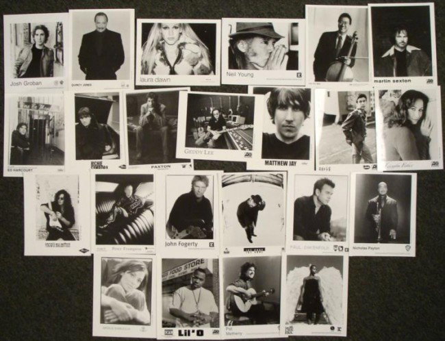 23 Rock & Pop Musicians 8 x 10 Promo Photos Collection: This is a collection of 23 black and white 8 x 10 promotional photos from a variety of rock and pop musicians. They range from Peter Frampton, Quincy Jones, Josh Groban, Neil Young, Yngwie Malmsteen, 