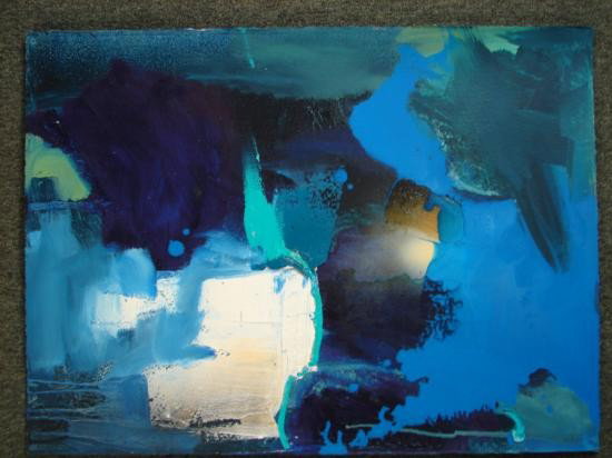 LANDSCAPE Abstract Acrylic Painting Paper Art D ROBERTS: Offered here is an acrylic on paper by American artist Dick Roberts. Beautifully abstract with varying levels of depth and texture, the aquatic hues with surprising moments of light combine in a very 
