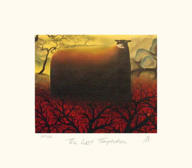 Mackenzie Thorpe LAST TEMPTATION Lithograph: Artist: Mackenzie ThorpeTitle: Last TemptationMedium: Lithograph on PaperOrientation: horizontalImage Size: 7 x 5.75 inchesPaper Size: 10 x 9.75 inchesEdition Size: 200: Signed by the artist, individu