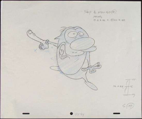 Cartoon Ren and Stimpy Show Animation Drawing Original: This original animation art pencil drawing was done for The Ren & Stimpy Show. The notations say: Sep B/D 22by-SD CS, Mouth, 17. A. B. BB. C. D. DD. R. RR. &nbs