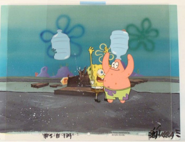 Spongebob Original Cel Background Jug Head Animation: This animation cel and reproduction background are from the Nickelodeon TV show SpongeBob Squarepants. The story takes place under the deep blue sea in Bikini Bottom, where Sponge