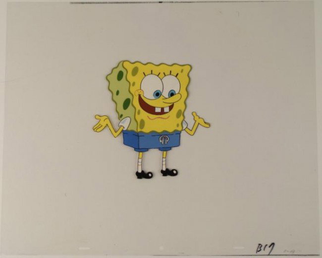 SpongeBob LARGE Original Animation Art Production Cel: This original animation cel is from the Nickelodeon TV show SpongeBob Squarepants. The story takes place under the deep blue sea in Bikini Bottom, where SpongeBob resides. Sp