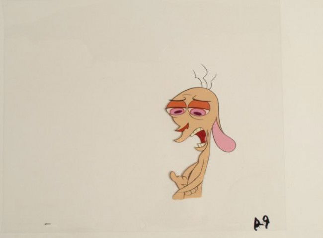 Original Ren And Stimpy Arm Hurt Cel Animation Art: This is an original production animation cel from the Nickelodeon TV show Ren & Stimpy. The show follows two characters - Ren, a crazy Chihuahua - and - Stimpy, an incredibly stupid