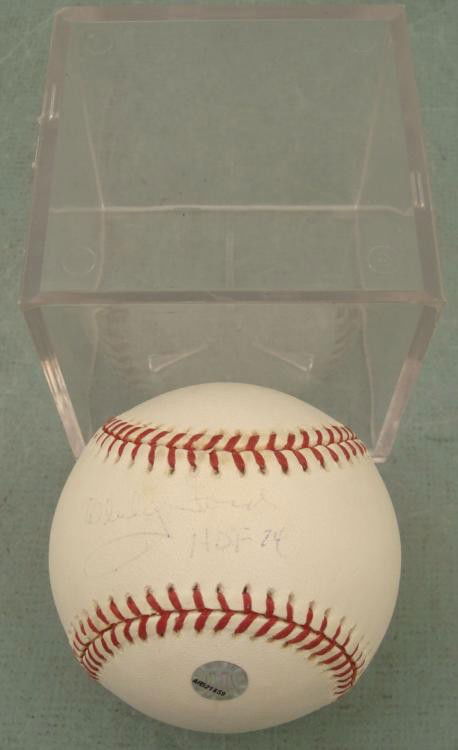 Whitey Ford Signed Baseball Yankees HOF 74 w/ Ball Cube: Former Yankees pitcher Whitey Ford signed this Allan H. Selig Baseball in blue ballpoint., along with his MVP year '75. The ball is in excellent condition, although the autograph is a little faded
