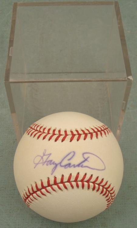 Gary Carter Signed Baseball HOF Catcher w/ COA, Cube: Hall of Fame catcher Gary Carter signed this Leonard S. Coleman, Jr. Baseball in blue ballpoint. The ball is in excellent condition. Included is a Certificate of Authenticity from Mounted Memori