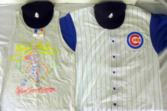 Chicago Cubs Baseball Lot - Hat Jersey and Tank-Top MLB: Attention all Cubs fans-- here is a great lot of Cubs souvenirs for a great price. This eclectic group of memorabilia includes two Cubs 1914 Cooperstown Throwback Fitted Hat Cap, a jersey a