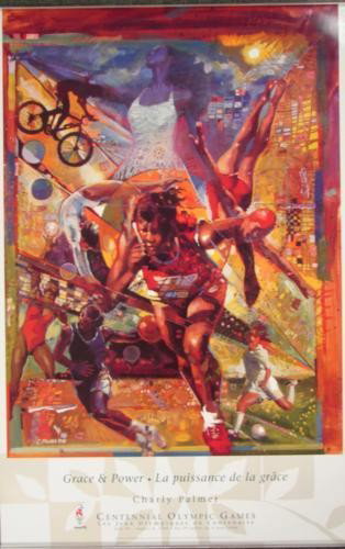 GRACE + POWER Charly Palmer 1996 Olympics Poster: This dynamic and dramatic poster by popular artist Charly Palmer was created for the Olympic Games in Atlanta in 1996: Title: "Grace and Power" Poster on glossy paper 22 × 34 Excellent condition;