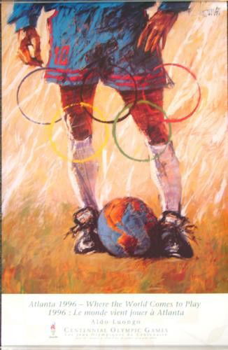 WORLD COMES TO PLAY 1996 Olympics Poster Aldo Luongo: This very appealing poster was created for the Olympic Games in Atlanta in 1996 by noted contemporary post-Impressionist, Aldo Luongo: Title: "Atlanta 1996 - Where the World Comes to Play" 18 × 2