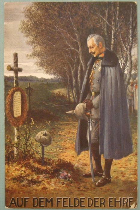 WWI GERMAN POSTCARD-COLOR-SHOWS YOUNG KAISER WILHELM: GREAT-RARE WWI GERMAN POSTCARD-COLOR-SHOWS A YOUNG KAISER WILHELM BY A GERMAN SOLDIERS GRAVE-REVERSE USED & PERIOD DATED GREAT 1916 PIECE OF FELDPOST/SENT FROM THE BATTLEFIELD