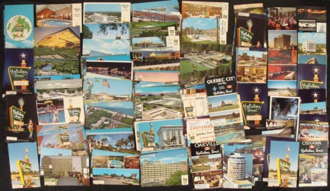 150 Holiday Inn Vintage Hotel Motel Postcards 1960s-70s: Holiday Inns across America can be seen in this big collection of 150 postcards. They date mostly from the 1960's and 70's. Most are unused, just a couple with wear, and they are in very good conditio