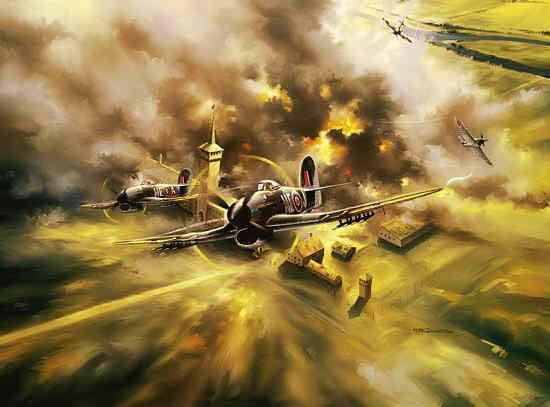 Aviation Art Rumbolds Renegades Poole Typhoon: By Late 1944 there were 23 RAF squadrons operating Typhoons from bases on the continent and the aircraft played a major role in defeating the German army in the west by roaming the skies over the enem