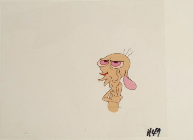 Deep Thought Original Animation Art Cel Ren And Stimpy: This is an original production animation cel from the Nickelodeon TV show Ren & Stimpy. The show follows two characters - Ren, a crazy Chihuahua - and - Stimpy, an incredibly stupid