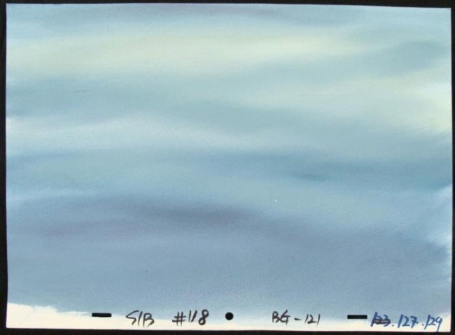 Production Sky Original Background SpongeBob Art Cool: This original hand-painted background from the Nickelodeon TV show SpongeBob Squarepants. The story takes place under the deep blue sea in Bikini Bottom, where SpongeBob resi