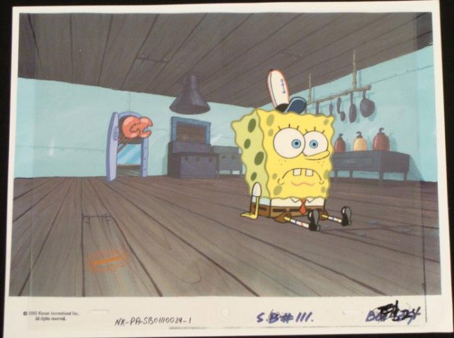Background Really Lost Original Cel Animation Spongebob: This animation cel and reproduction background are from the Nickelodeon TV show SpongeBob Squarepants. The story takes place under the deep blue sea in Bikini Bottom, where Sponge