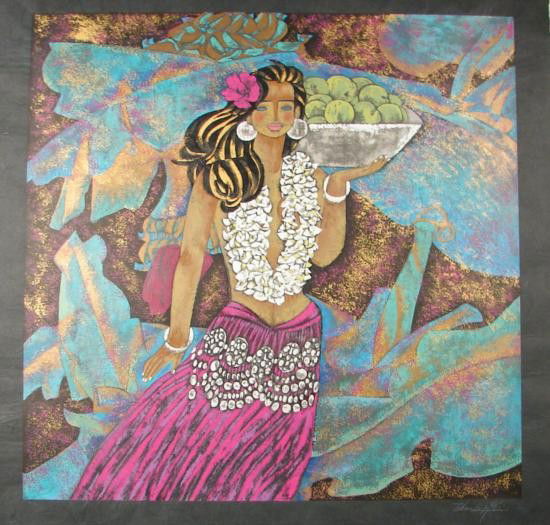 Zhou Ling HARVEST SEASON Yunnan School Rice Art Print: This deeply rich and colorful print — a dynamic blending of Eastern tradition and modern Western sensibilities — was created by the popular and accomplished artist of the Yunnan School, Zh