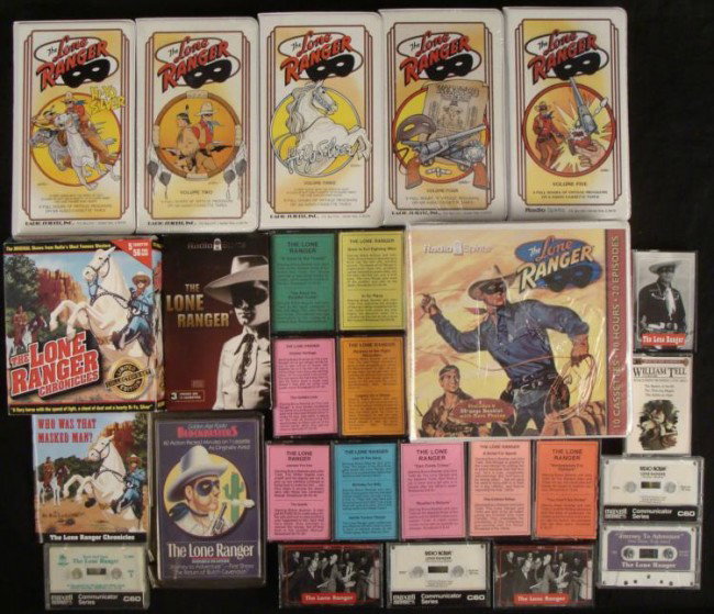 Lone Ranger Audio Cassette Collection 65 Tapes: This is a large collection of classic Lone Ranger radio programs on audio cassette. There are many different series here, on a total of 65 tapes, for uncounted hours of excitement. Included is a limit