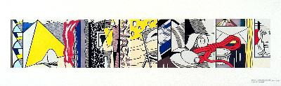1983 Lichtenstein Greene Street Mural Poster: Reference #: ULAW1652 Artist Name: Lichtenstein, Roy Title: Sketch for Greene Street Mural Medium: Offset Lithograph Edition Size: 500 Year: 1983 Paper Size: 9 x 28.75 inches Image Size: 5 x 26.5 inch