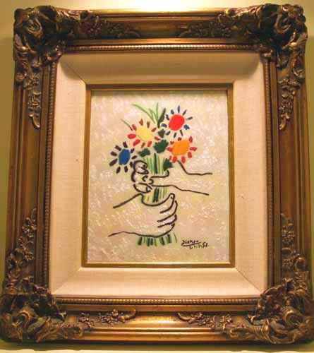 Bouquet by Picasso Done By Max Karp Enamel On Copper: American Artist Max Karp is one of the few contemporary painters to use enamel for his artistic work. He is internationally acclaimed as the father of modern enameling. His place in art history is ass