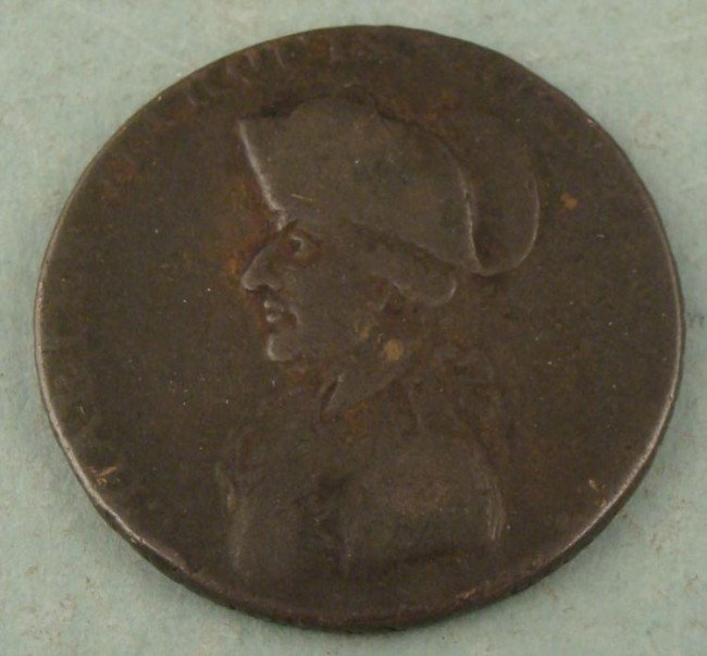 1794 British Bury Charles Marquis Cornwallis Penny: 1794 British Bury Charles Marquis Cornwallis Penny Obverse: Bust in cocked hat, facing left, with text: CHARLES MARQUIS CORNWALLIS***" Reverse Figure of Fame standing between weapons of war, and text: