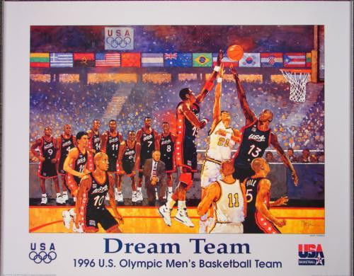1996 Olympics Bart Forbes DREAM TEAM Basketball Poster: This colorful poster by famous sports artist Bart Forbes was created for the Olympic Games in Atlanta in 1996:Title: "Dream Team - 1996 U.S. Olympic Men's Basketball Team" Poster on glossy paper 22 &#