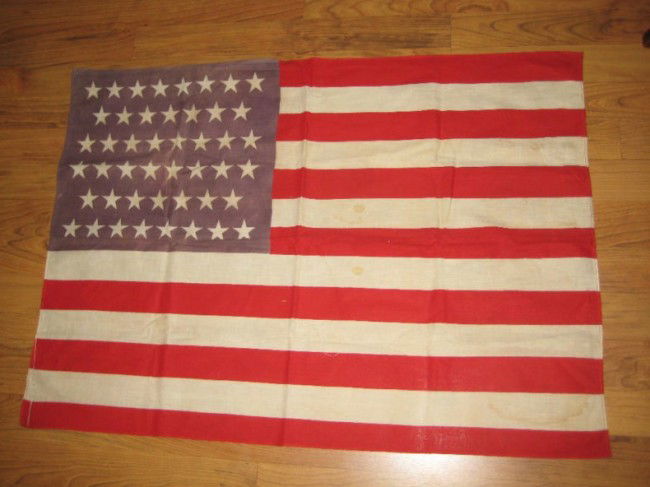Extraordinary 1908 American 46 Star Flag: 1908 American 46 Star Flag - Oklahoma - Indian Territory. Approx 33 1/2in by 24in. This 100+ year old historic flag is the perfect size for framing.