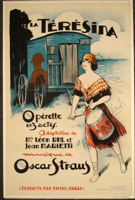 La Teresina Orig Vintage Italian Opera Poster 1929 Dola: This original Italian poster is from the operetta in three acts titled La Térésina . The story is from an adaptation by Mrs. Leon UHL and Jean Marietti, with music by Oscar Strauss. Medi