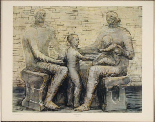 Henry Moore : Family Group Sculpture Art Print: This print is an image of the famous Moore sculpture. Artist: Henry Moore Title: Family Group Image Size: '19 7/8 x 24 inches. Paper Size: 22 1/2 x 28 1/2 inches. Biography Henry Moore, a monument