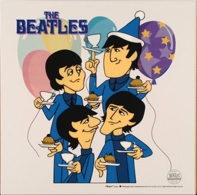 Beatles Cartoon Ltd Ed Sericel Animation Cel Crumpets: This animation sericel features John, Paul, George, and Ringo as inspired by their Saturday morning cartoon series The Beatles . This particular scene was never used in any of The Beatles 