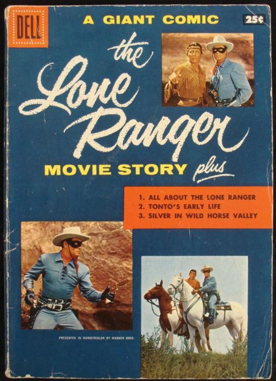 Lone Ranger Movie Story Dell Comic Book Vintage 1956: This is the Lone Ranger Movie Story Giant Comic Book published by Dell in 1956. It features cover movie photos, and an illustrated story from the movie. It is in good condition, with cover cre
