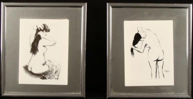 2 Degas Classic Nudes Prints on Tile, Mirrors Framed: Here is a pair of nudes by Edgar Degas, both printed on white plastic tiles. Each is mounted on a mirror, framed in a chrome frame 7 1/2" x 8 1/2". They are in excellent condition