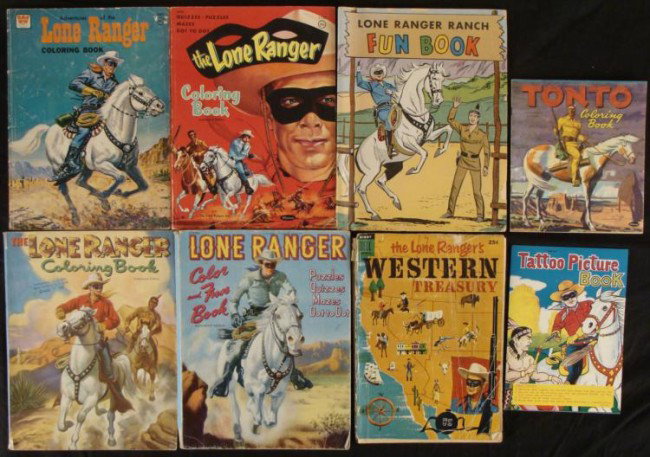 Lone Ranger Activitiy & Coloring Book Vintage Lot 8: Here are 8 vintage Lone Ranger books full of fun things for kids. All are vintage, and in good to very good condition, with some pages having been colored or worked on, and some cover wear