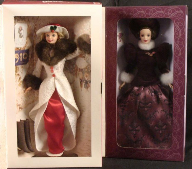 2 Special Edit Barbies Holiday Memories, Traditions MIB: Here are two Hallmark Special Edition Barbies brought out just for the holidays. First, there is Holiday Memories Barbie from 1995. She was inspired by antique greeting card artwork from Hallmark&